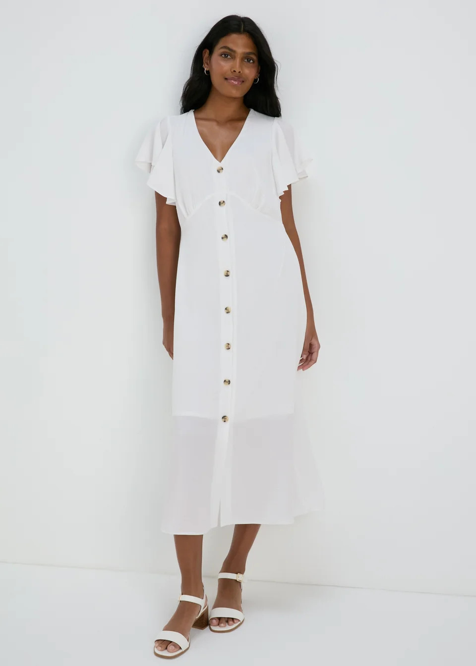 Et Vous White Airflow Angel Sleeve Midi Dress - Size 8 | Matalan (UK)