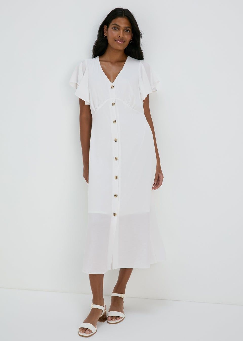 Et Vous White Airflow Angel Sleeve Midi Dress - Size 8 | Matalan (UK)