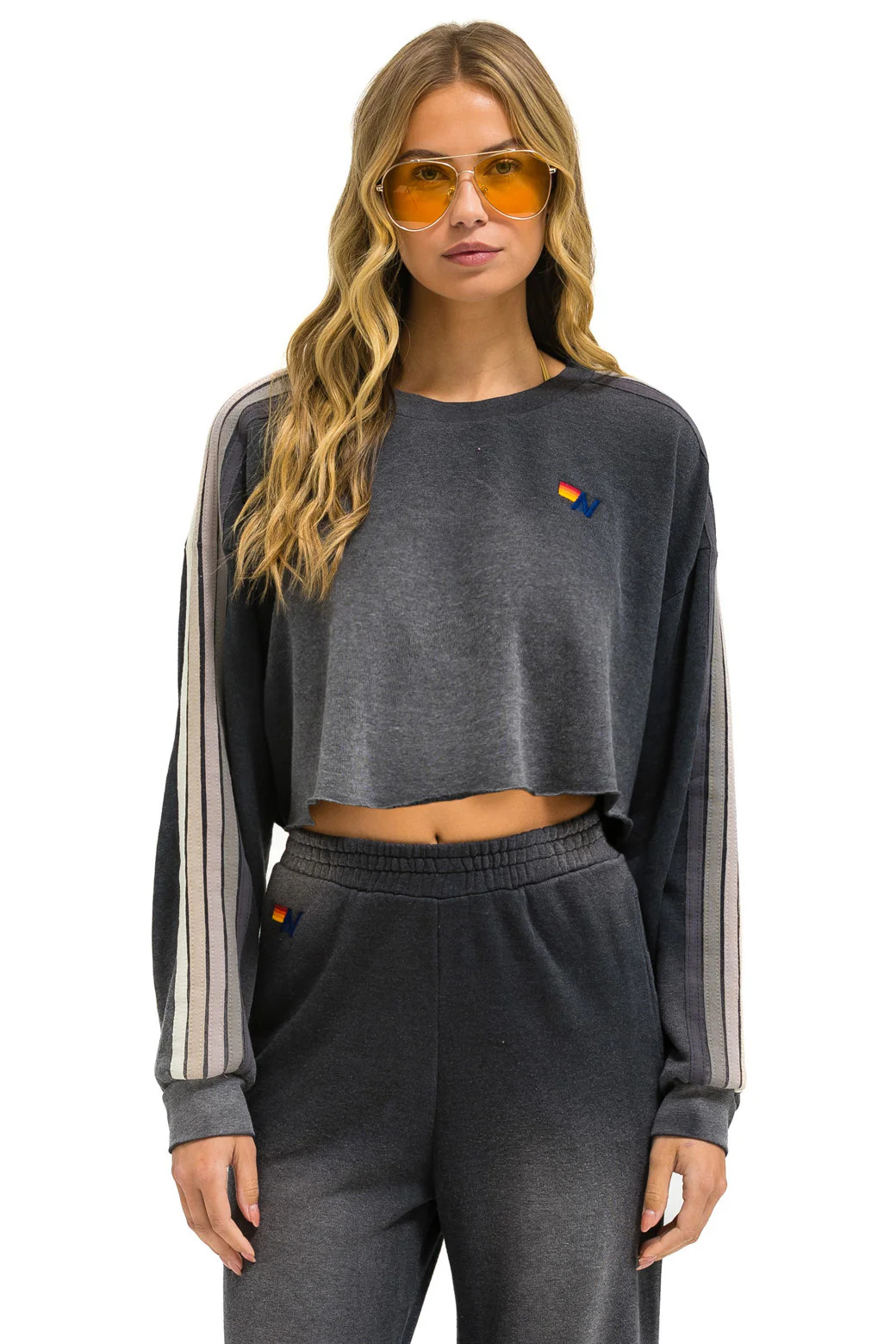 CLASSIC STRIPE CROPPED CREW SWEATSHIRT RELAXED - FADED SMOKE | Aviator Nation