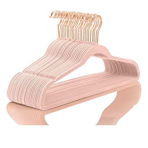 Premium Velvet Hangers (Pack of 50) Heavyduty - Non Slip - Velvet Suit Hangers Blush Pink - Copper/R | Amazon (US)