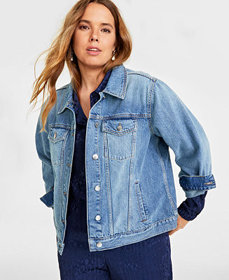 On 34th Plus Size Classic Denim Trucker Jacket, Created for Macy's - Macy's | Macy's