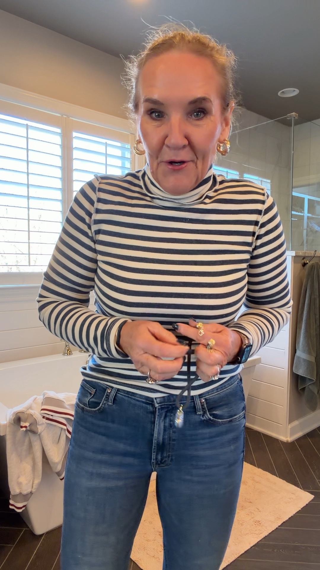 Mother jeans size up! Wearing a 30 petite 
I’ll link a loft version (don’t get petite) and a quince version 
Social threads new arrivals. Wearing medium 
Jewelry by Allie & Bess code nanette25 25% off 

#LTKootd #LTKPetite #LTKOver40