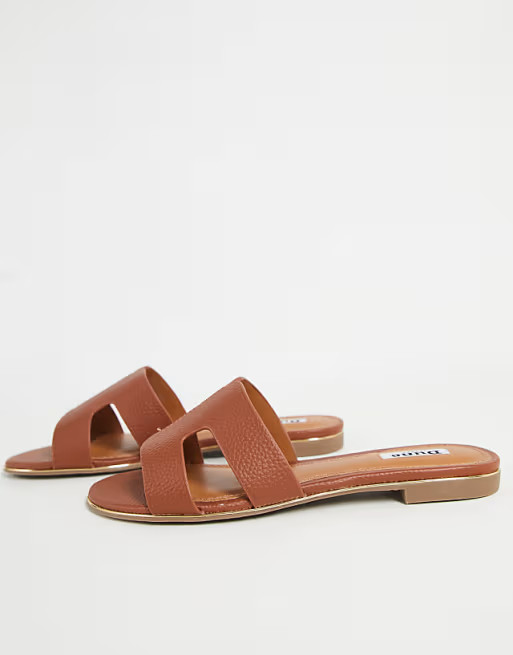Dune loopy slip on flat sandals in tan | ASOS (Global)