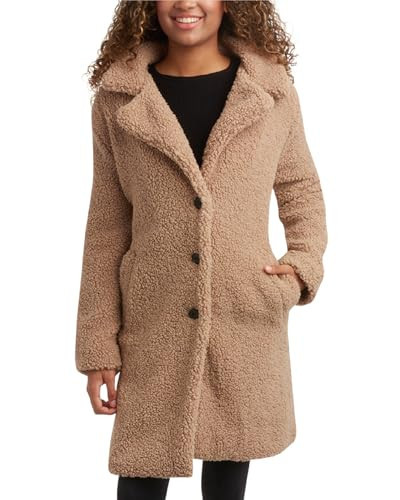 URBAN REPUBLIC Womens Sherpa Winter Coat - Long Sherpa Winter Coats for Women Button Up Fuzzy Jackets Outerwear, Size Large, Cappuccino | Amazon (US)