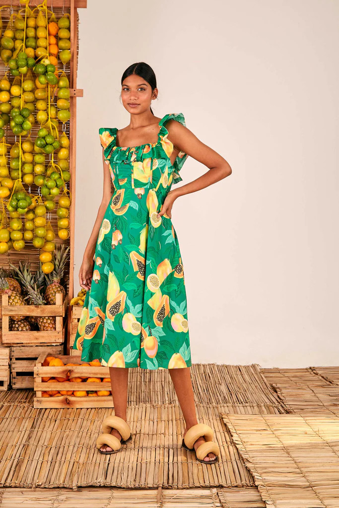 GREEN PAPAYA SALAD MIDI DRESS | FarmRio (US)