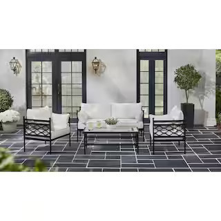 Home Decorators Collection Wakefield 4-Piece Aluminum Outdoor Conversation Set with Natural White... | The Home Depot