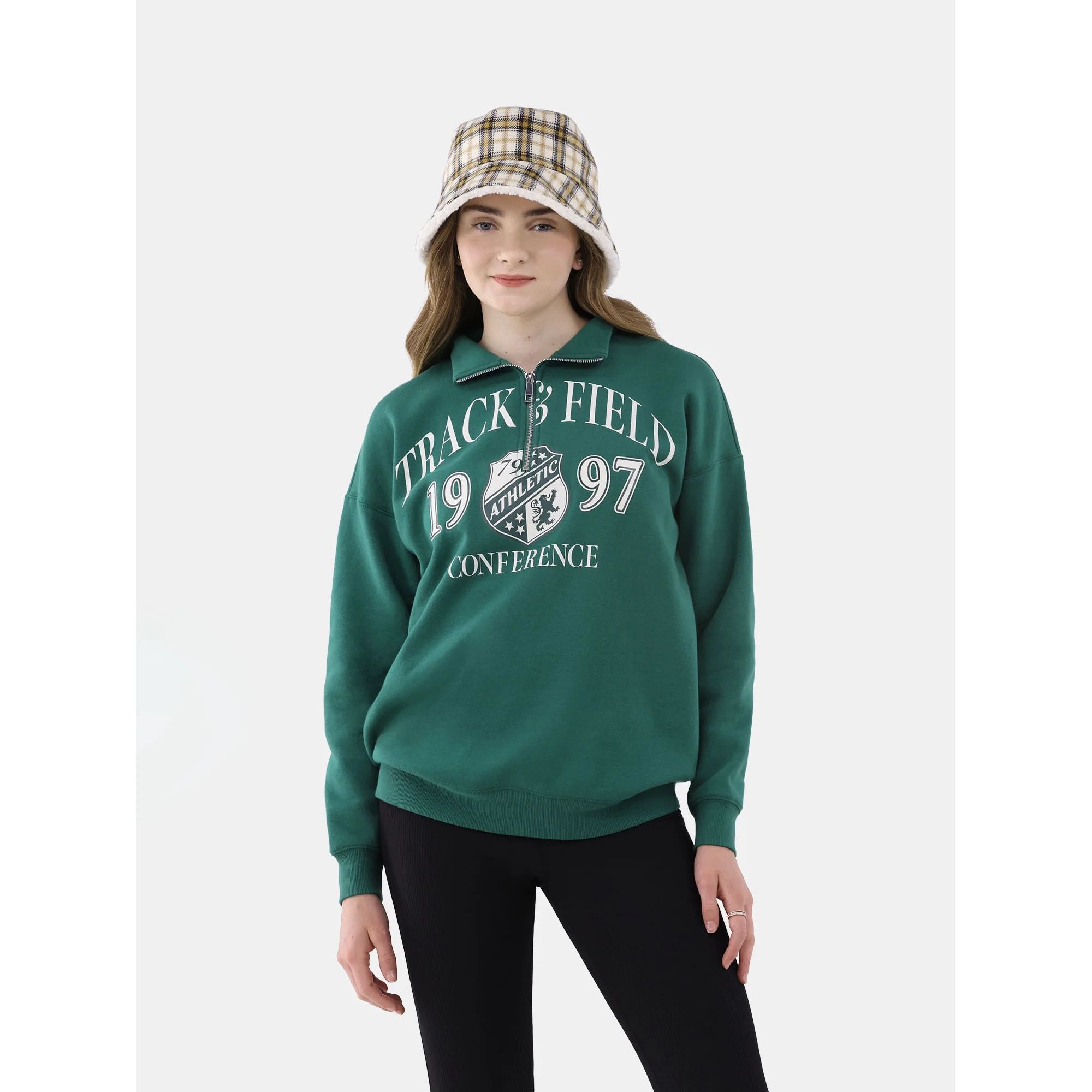 No Boundaries Quarter Zip Graphic Sweatshirt, Women’s and Women’s Plus | Walmart (US)