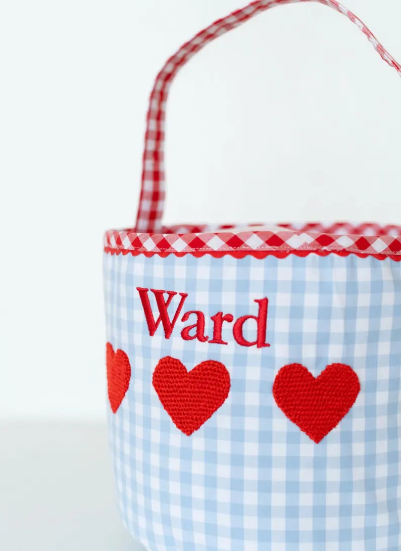 Boys Personalized Valentine's Day Bucket, Blue Gingham Valentine's Bag, Valentine's Day Gift for ... | Etsy (US)