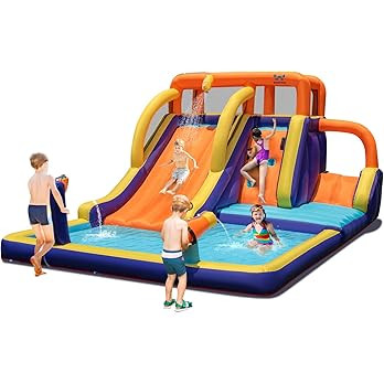 HONEY JOY Inflatable Water Slide, Giant Water Park Bouncy House w/Dual Slide & Cannon, Climbing, ... | Amazon (US)