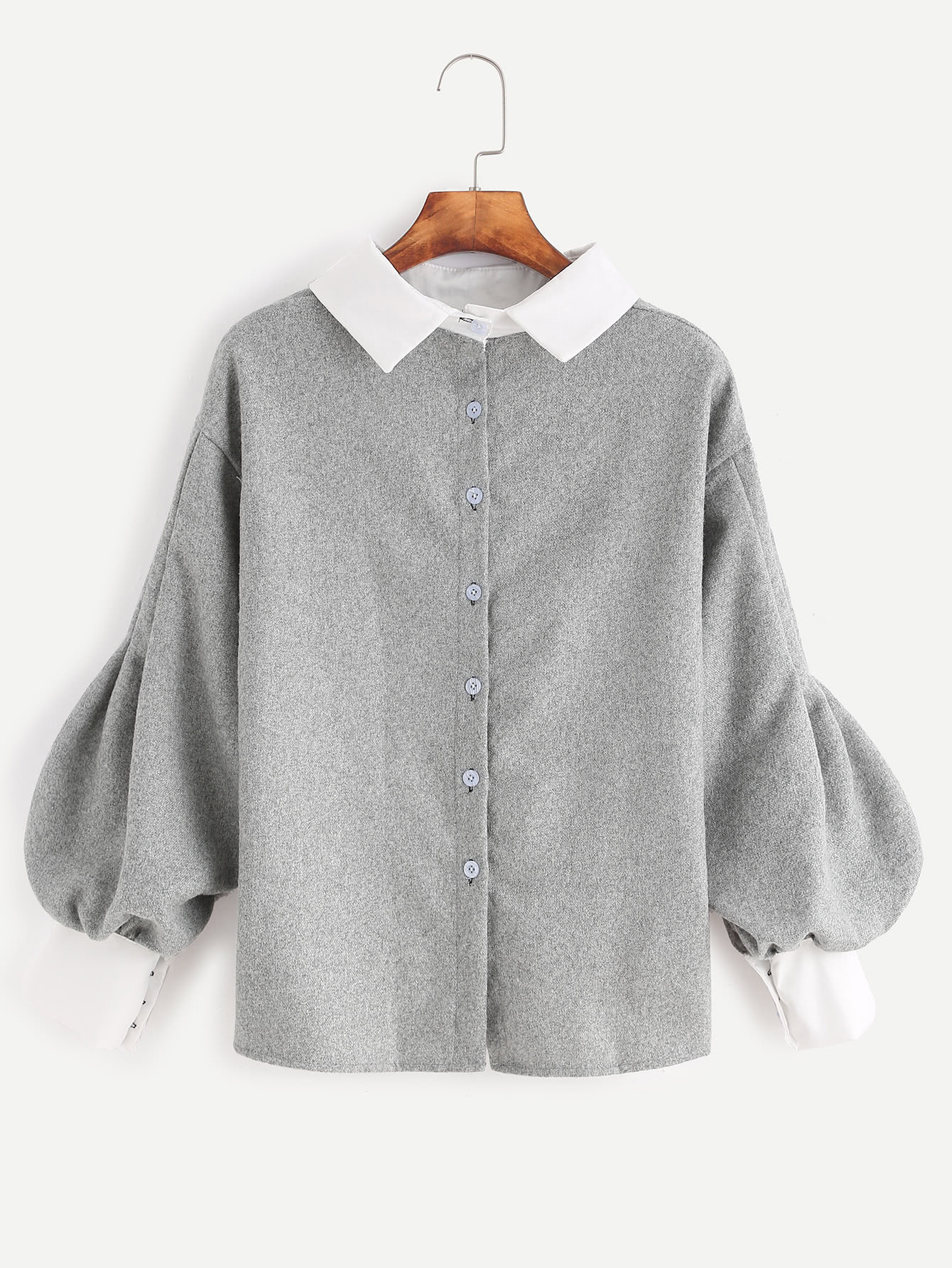 Contrast Trim Lantern Sleeve Button Back Blouse | SHEIN