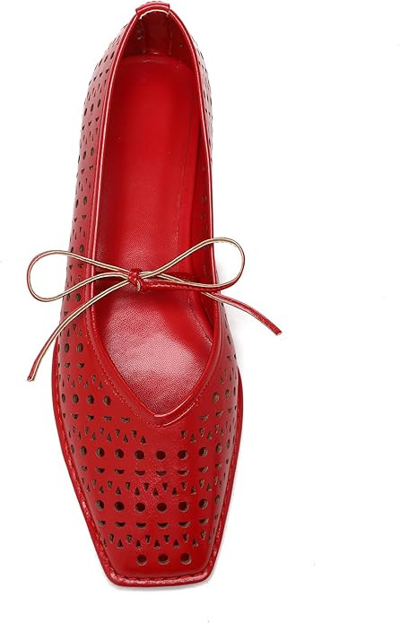 Lace Up Square Toe Ballet Flats for Women Cute Bow Slip On Mary Jane Flats Casual Ballerina Shoes | Amazon (US)