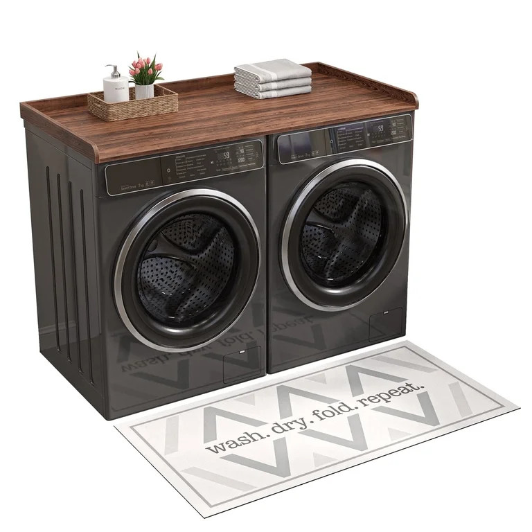 27.6" D x 54" W Wood Washer Dryer Countertop with Anti-Slip Pad, Laundry Room Organization Set, D... | Walmart (US)