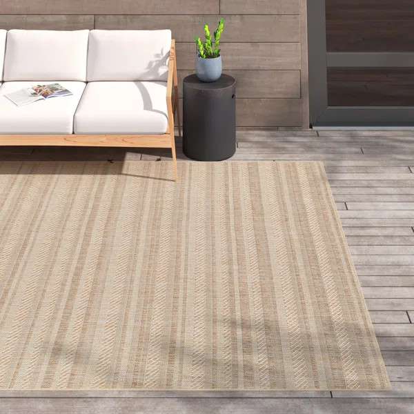 Carllene Bellino Striped Tan Indoor/Outdoor Area Rug | Wayfair North America