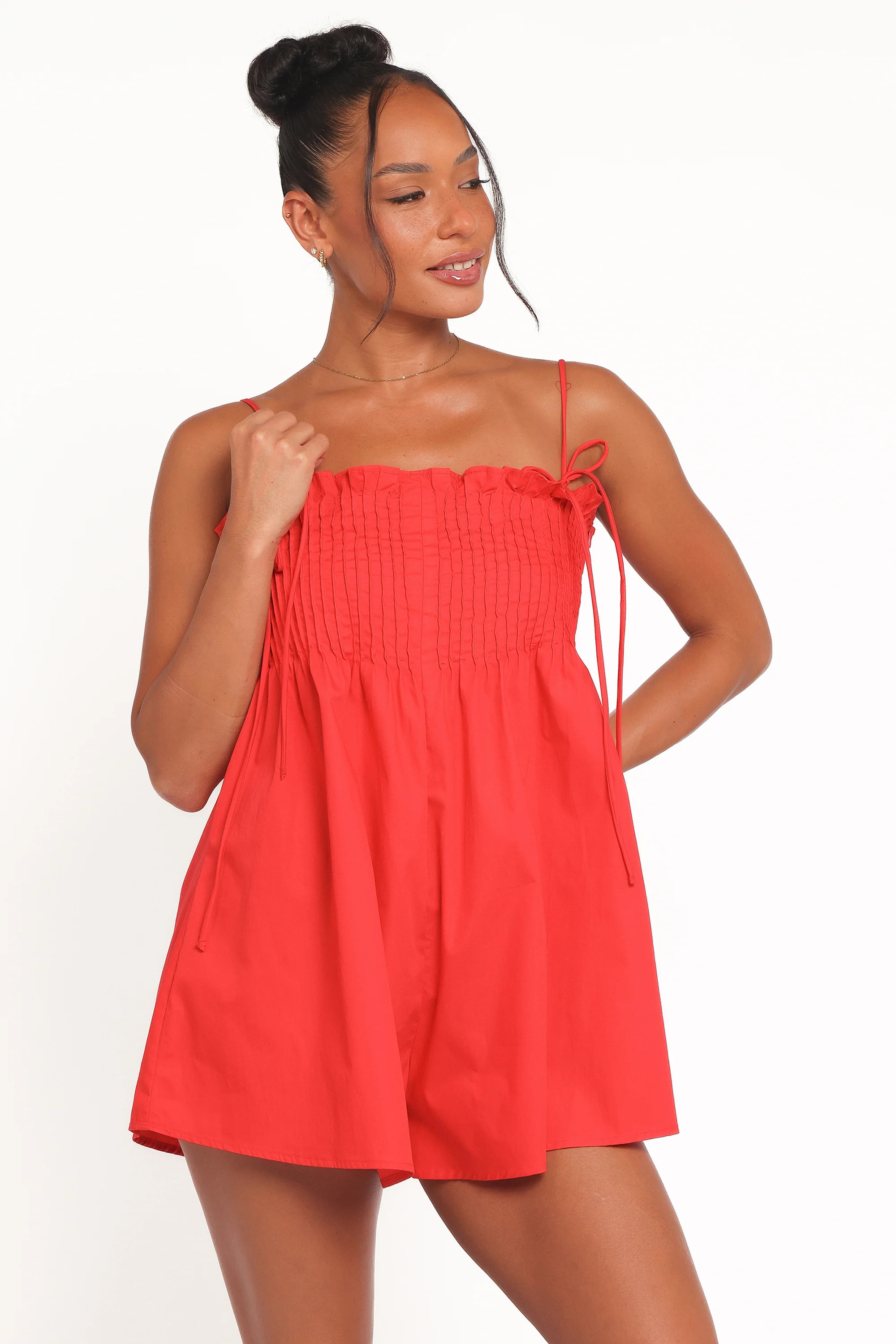 Liora Pleated Romper - Red | Petal & Pup (US)