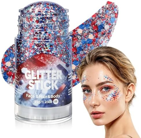 Face Hair Glitter Stick, Red White Blue Body Sparkle, Hair Shimmer Mermaid Sequins Patriotic Acce... | Amazon (US)