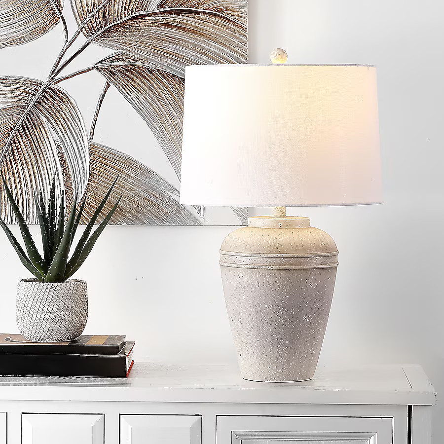 Safavieh Table Lamps 24-in Gray LED On/Off switch Table Lamp with Cotton Shade | Lowe's