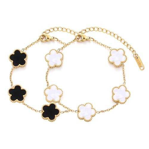 TICVSS Four Leaf Clover Bracelet for Women 18K Gold Plated Stainless Steel Lucky 4 Leaf Gold Link... | Amazon (US)