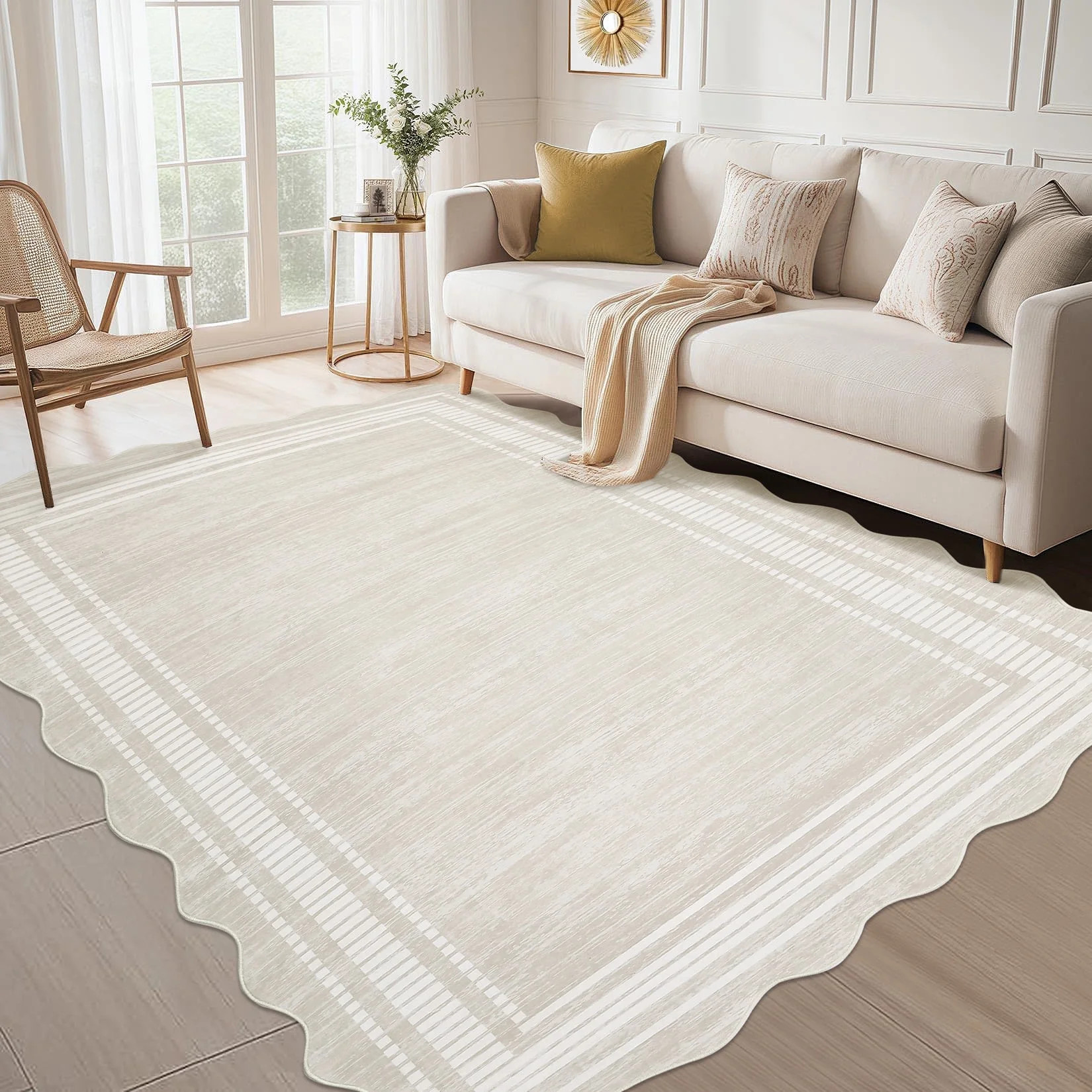 Twister.CK Modern 5' x 7' Bordered Area Rug, Washable Irregular Rugs, Non-Slip Carpet for Bedroom... | Walmart (US)