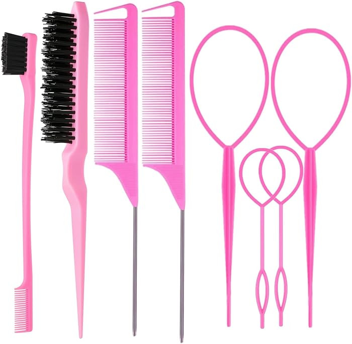 8Pcs Hair Brushes Set with 4Pcs Topsy Hair Tail Tools 1Pcs Bristle Teasing Hair Brush 1Pcs Edge C... | Amazon (US)