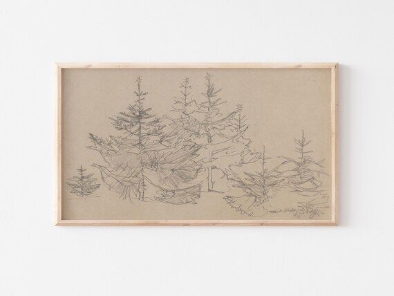 Samsung Frame TV Art File  Vintage Pine Tree Sketch  Neutral | Etsy | Etsy (US)