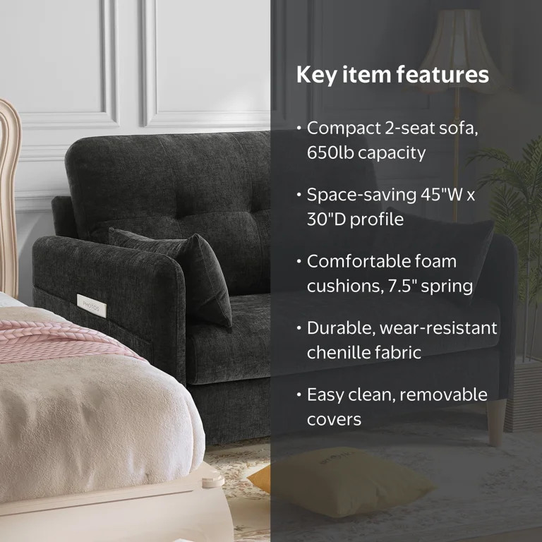 BedLuxury 47'' Wide Loveseat, 2-seat Chenille sofa with 2 Pillows for Living Room and Small Space... | Walmart (US)