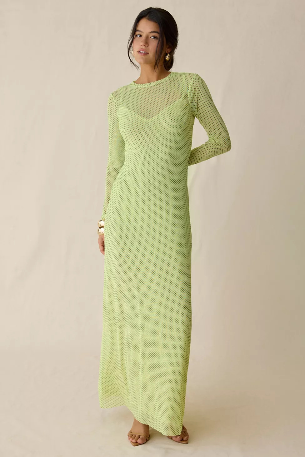 AFRM Paola Lime Clip Dot Long Sleeve Maxi Dress | Urban Outfitters (US and RoW)