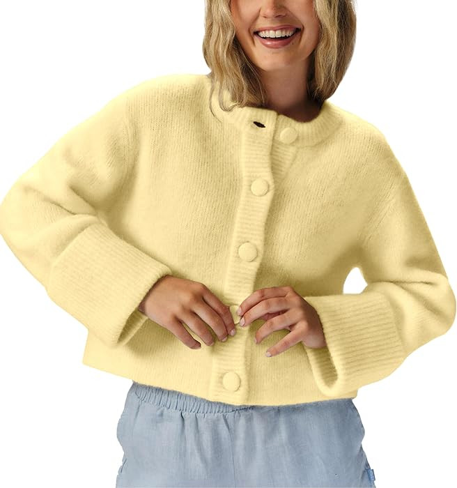 Womens Crop Cardigan Sweaters Lightweight Warm Casual Knit Jackets | Amazon (US)