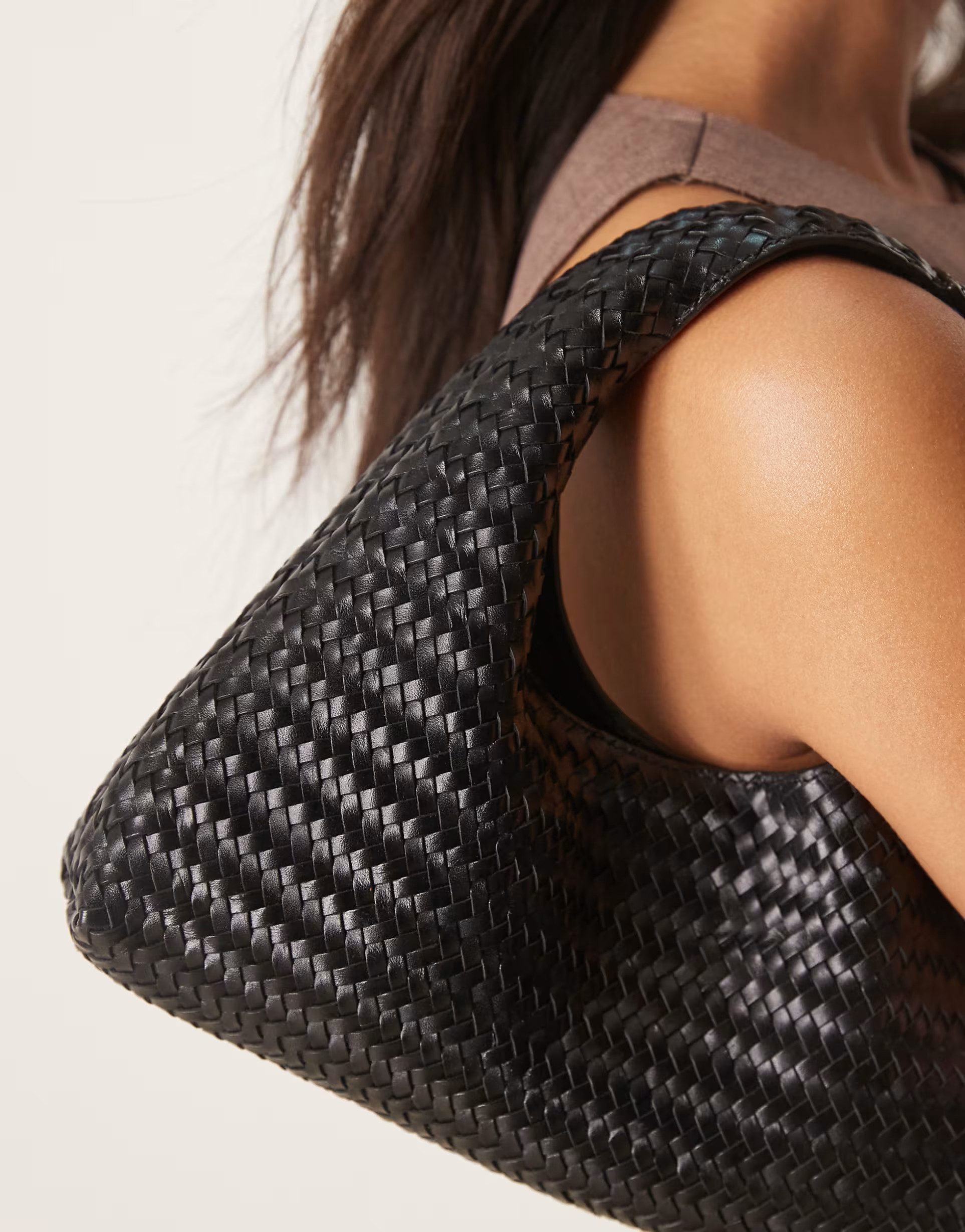 Mango woven leather handbag in black | ASOS (Global)