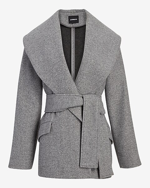 Gray Shawl Lapel Wrap Coat | Express