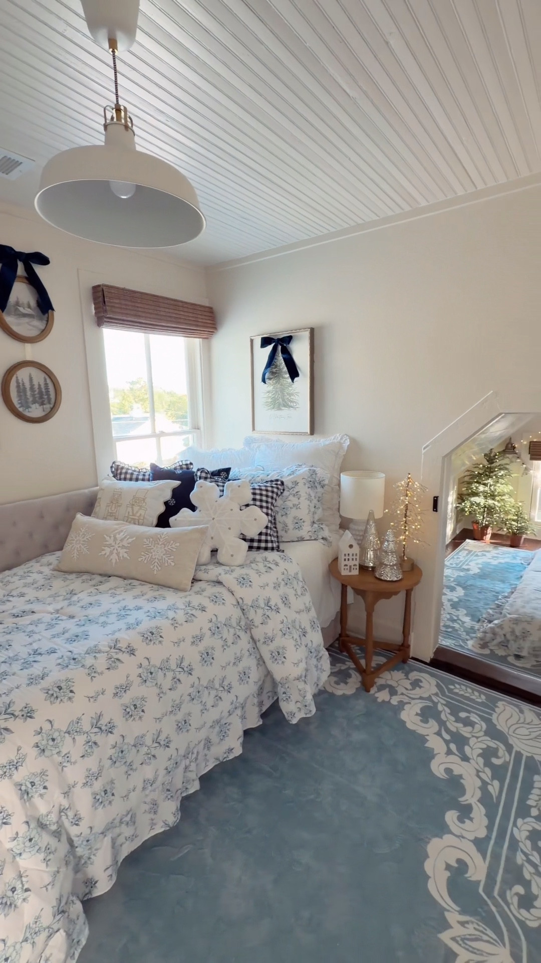 Blue and white Christmas bedroom 

#LTKHoliday #LTKCyberWeek #LTKHome