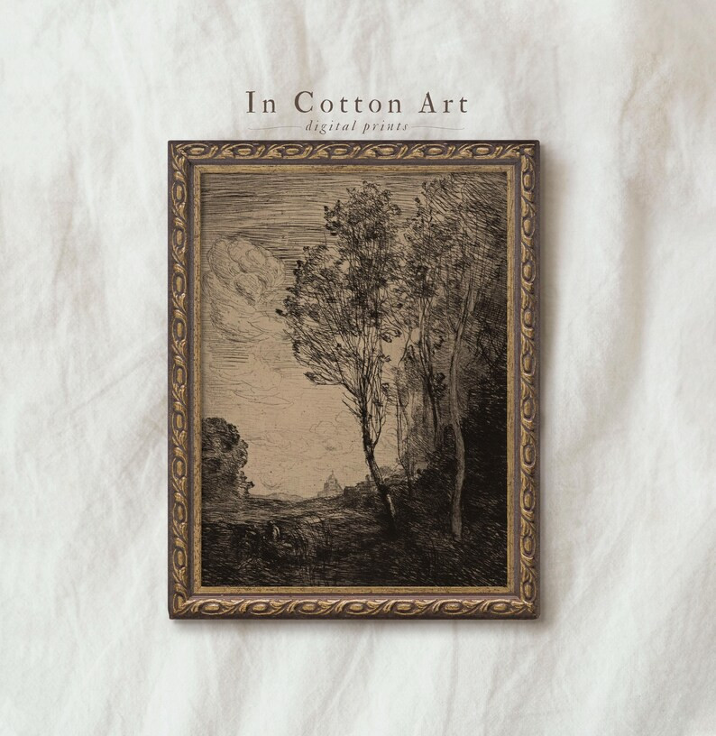 Moody Vintage Landscape Print / Country Farmhouse Sketch / PRINTABLE Digital Antique Art - Etsy | Etsy (US)