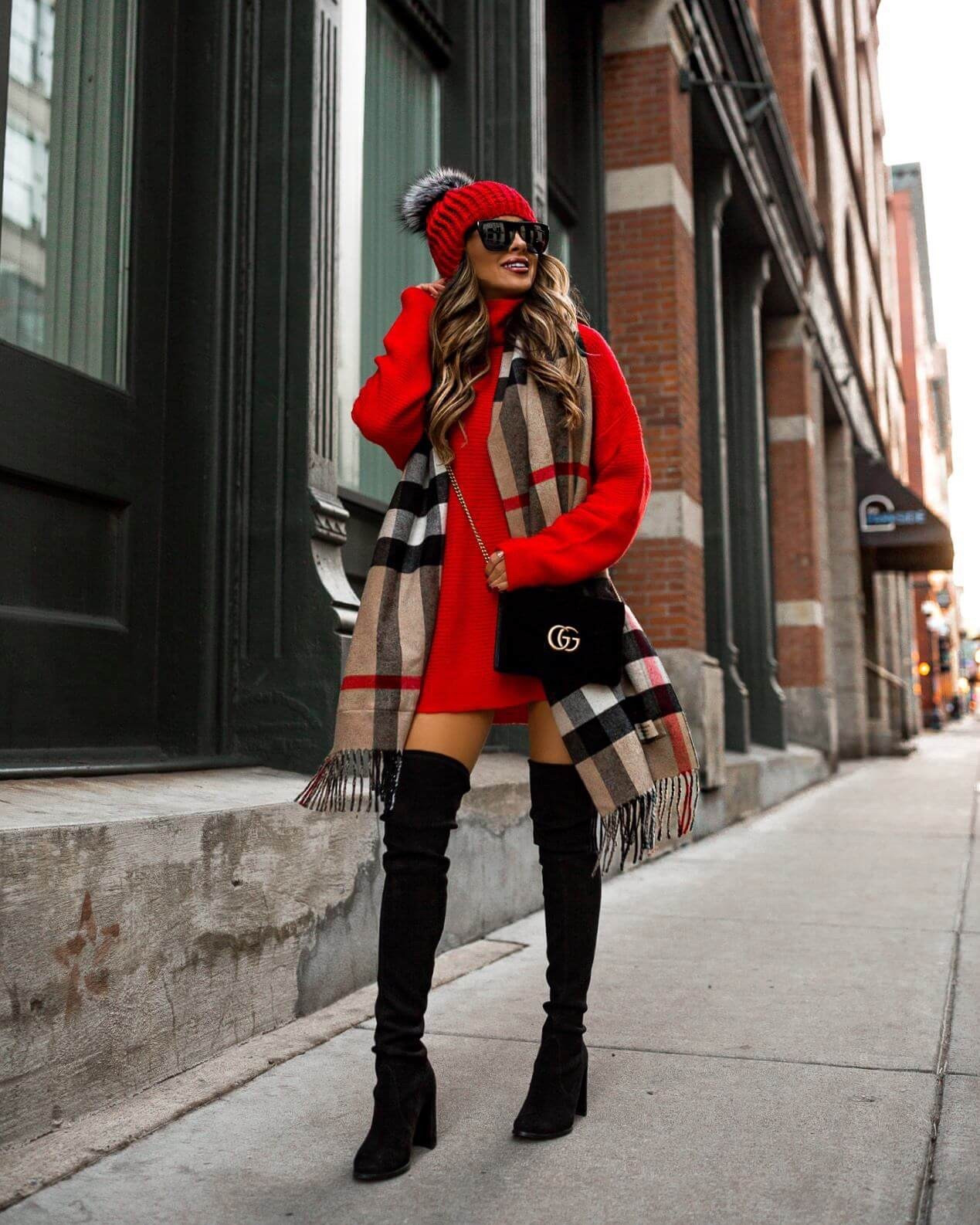 Holiday outfit ideas
Red sweater dress
Burberry scarf
Over the knee boots 



#LTKSeasonal #LTKHoliday #LTKFindsUnder100