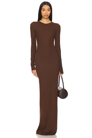 Eterne Long Sleeve Crewneck Maxi Dress in Chocolate from Revolve.com | Revolve Clothing (Global)