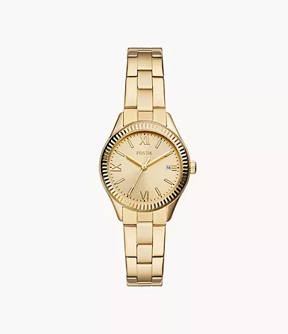 Rye Three-Hand Date Gold-Tone Watch | Fossil (US)