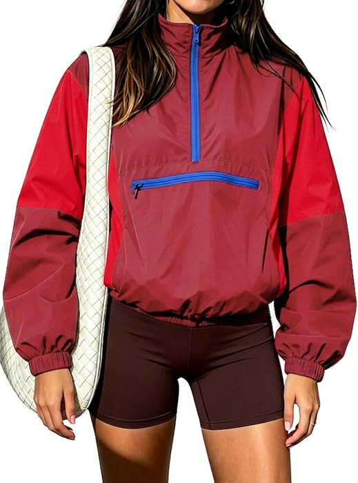 Fisoew Womens Windbreaker Jackets Quarter Zip Lightweight Fall Pullover Top | Amazon (US)
