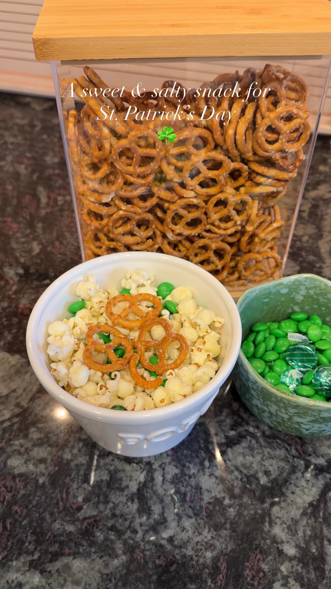 Simple because not everything has to be complicated! 
Perfect sweet & salty snack for after school or movie night!  Enjoy! ☘️

Love these new gifted storage containers from @spaceaid_kitchen ~ they keep our snacks fresh and are clear so we can easily grab what we want when looking for a treat!  Would be great for pasta or other pantry essentials too! 

#kitchenpantry #kitchenessentials #saltyandsweet #stpatricksdaysnack #kitchenstoragesolutions 

#LTKdayinmylife #LTKfoodie #LTKHome