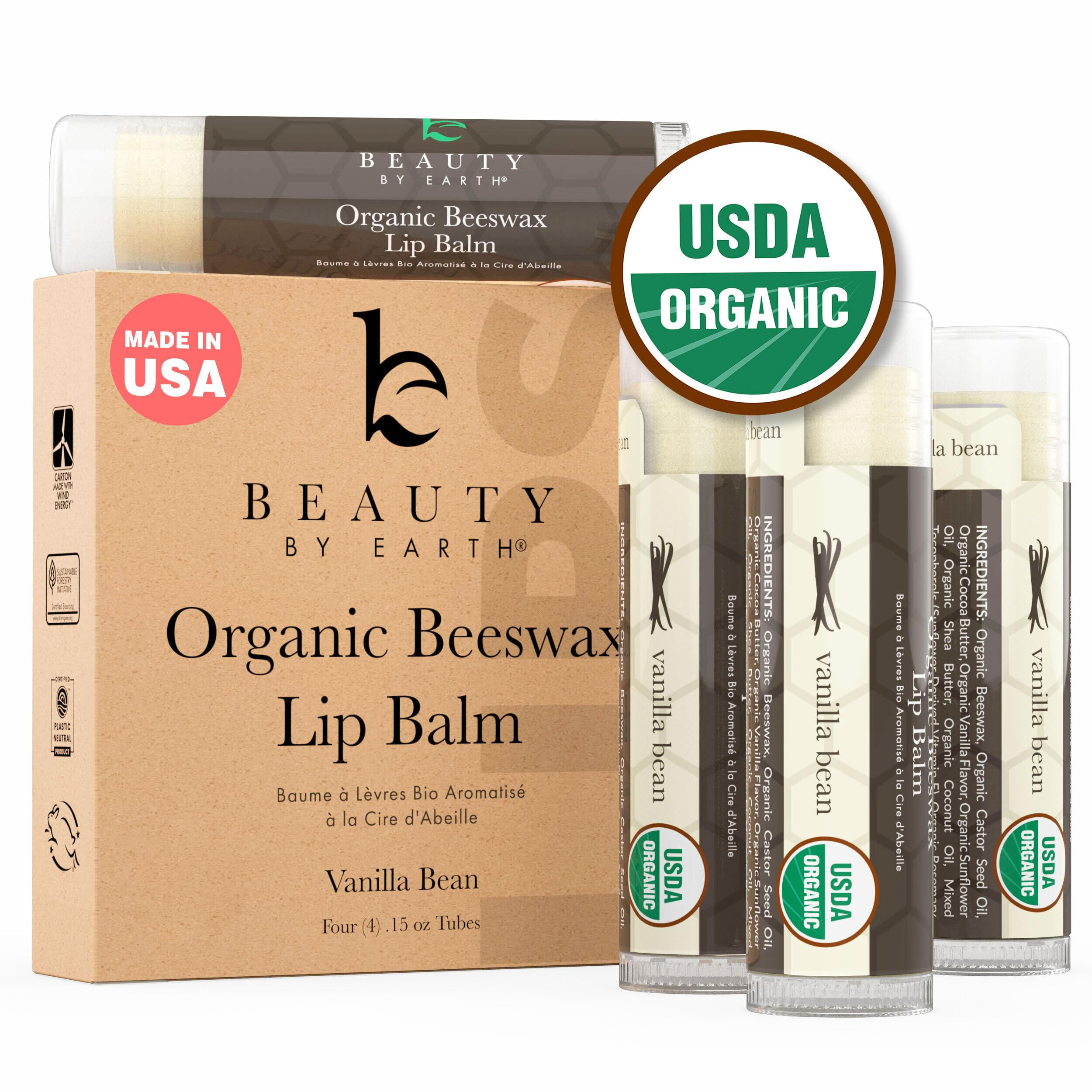USDA Organic Lip Balm - USA Made & All Natural, Beeswax Vanilla Chapstick for Dry Lips, Gifts for... | Amazon (US)