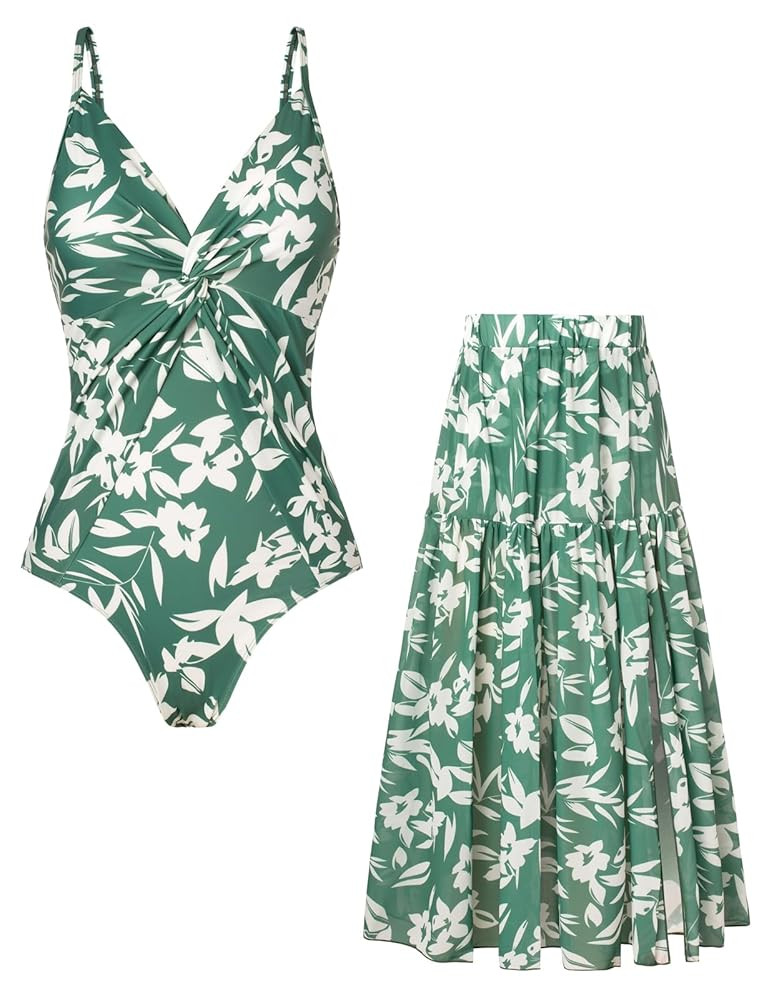 GRACE KARIN Women's One Piece Swimsuits with Cover Up Skirt Tummy Control V Neck Bathing Suits | Amazon (US)