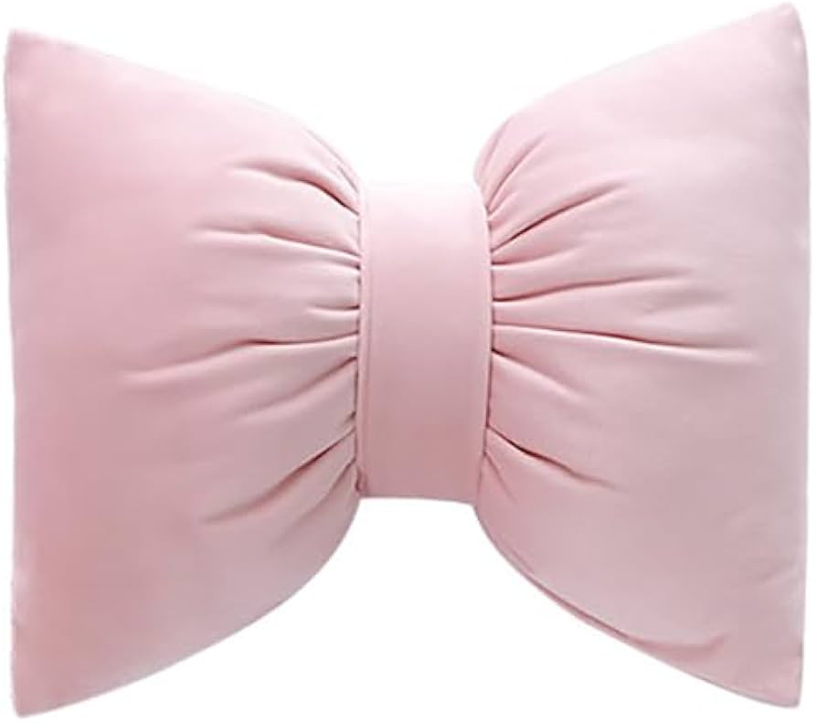 Velvet Bowknot Car Headrest Pillow & Home Throw Pillow Plush Cushion Decorative Pillow (Pink, S) | Amazon (US)