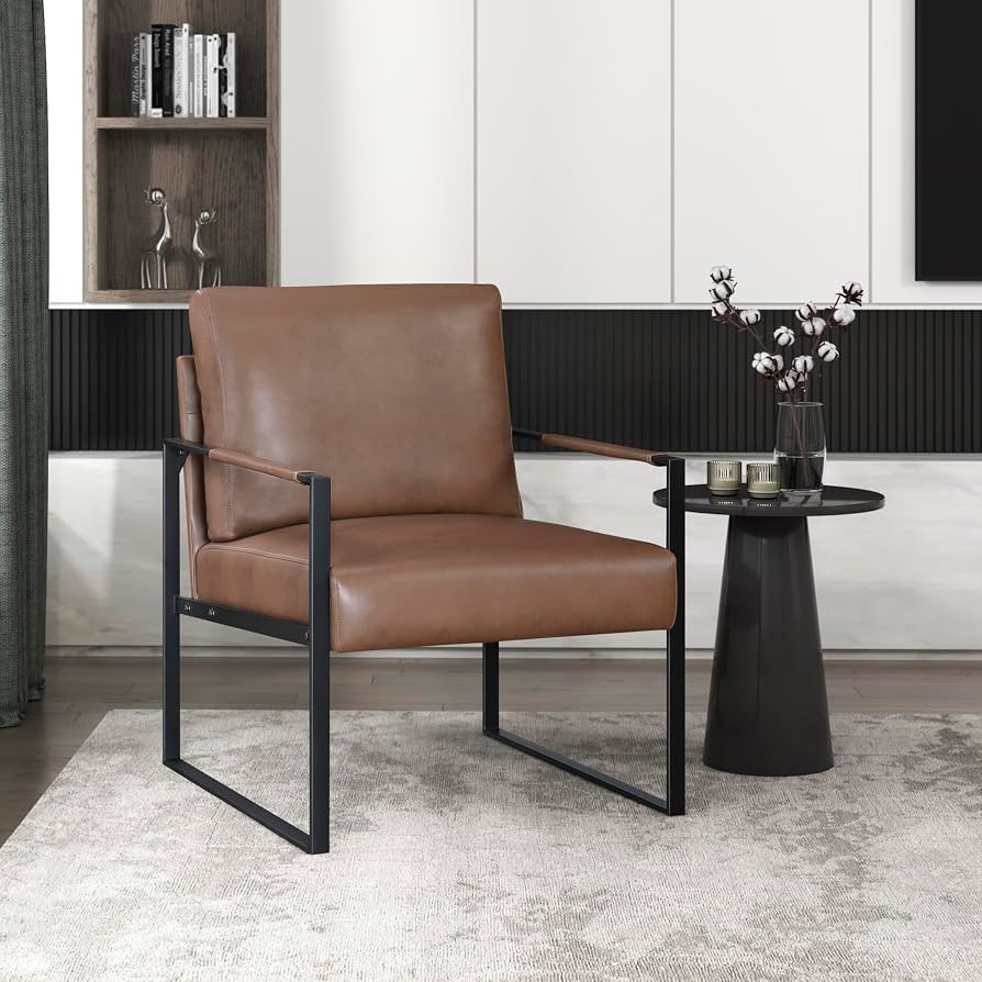 Lexicon Modern Accent Chair, Faux Leather Upholstered Living Room Chair with Wrapped Armrests, Ar... | Amazon (US)