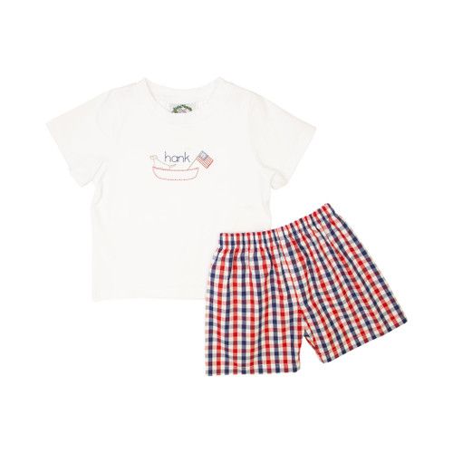 Navy and Red Check Short Set - Shipping Early June | Cecil and Lou