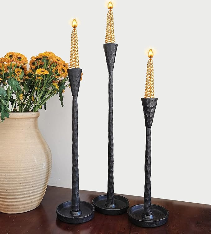 Iron Taper Candle Holders - Cast Iron Candlestick Holders - Metal Black Candle Holder - Decorativ... | Amazon (US)