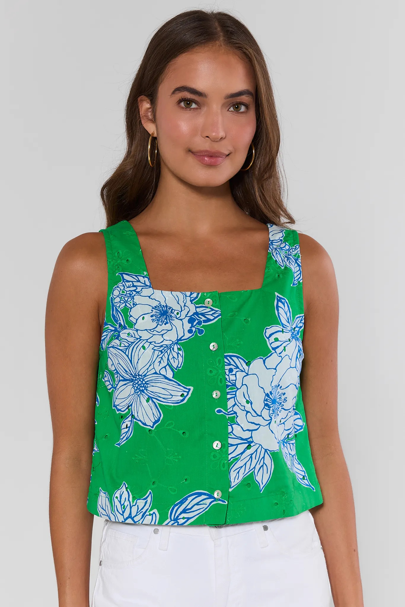Green Printed Eyelet Tank Top | Avara
