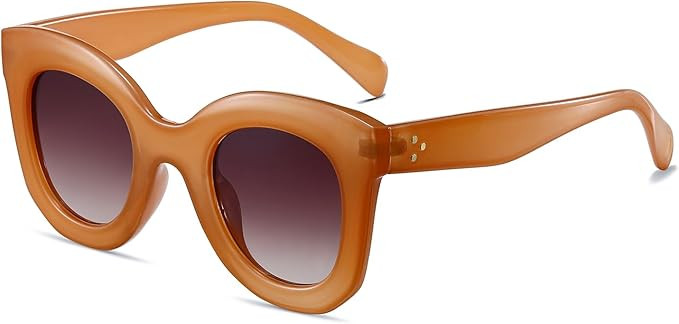 Freckles Mark Thick Fashion Butterfly Sunglasses for Women Trendy Round Cat Eye Sun Glasses | Amazon (US)