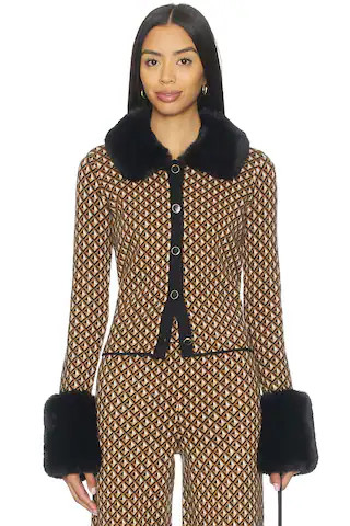Show Me Your Mumu Chateau Cardigan in Carmel Geo Knit With Faux Fur from Revolve.com | Revolve Clothing (Global)