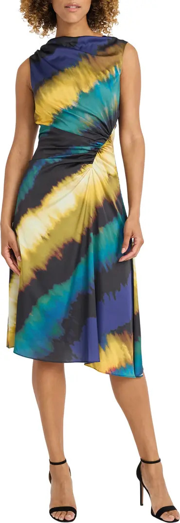 Maggy London Ruched Asymmetric Hem Midi Dress | Nordstrom | Nordstrom