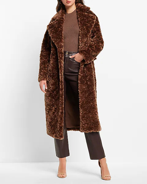 Belted Faux Fur Trench Coat | Express
