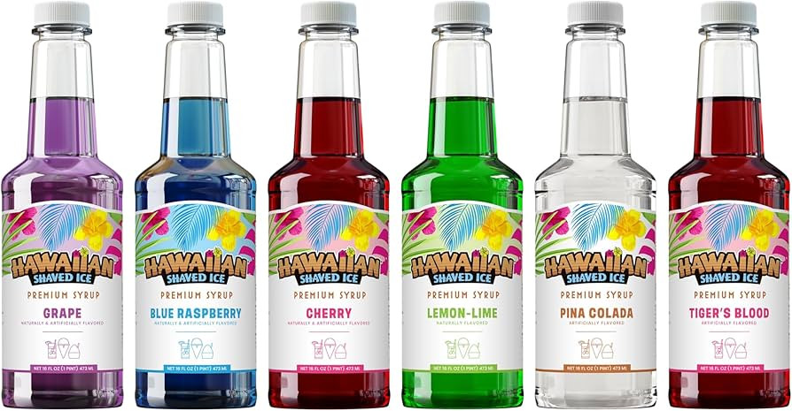 Hawaiian Shaved Ice Syrup Assortment, 6 Popular 16oz Flavors: Cherry, Grape, Blue Raspberry, Tige... | Amazon (US)