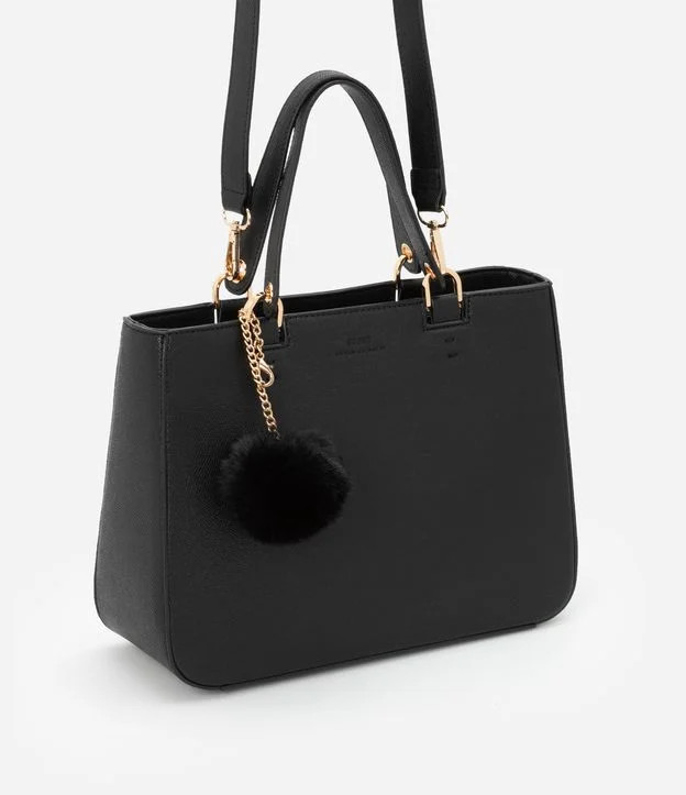 Bolsa Transversal Satchel com Alça de Mão com Pompom Preto | Renner (BR)