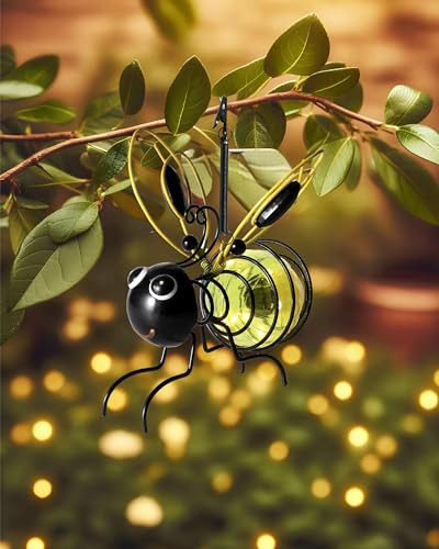 Lighted Outdoor Display - Solar Powered Hanging Bee Decor with Bouncy Springs - Outdoor Hanging Solar Lights for Garden Decor, Yard, Patio, Porch (Yellow) | Amazon (US)